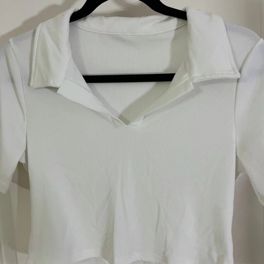 White Cropped Polo Tee